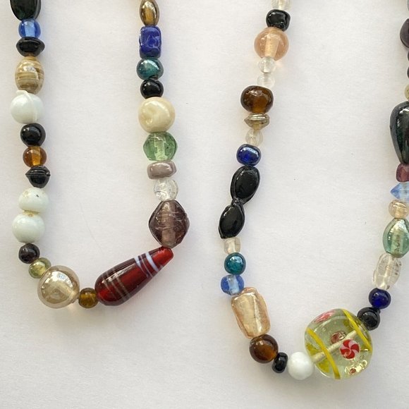 Fun India Candy Glass Chunky Continuous Organic Boho Over The Head Necklace 38” - Picture 5 of 11